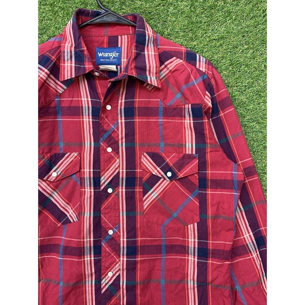 Vintage Wrangler Western Shirt Mens Medium Plaid Workwear Farmer Outdoor 90s